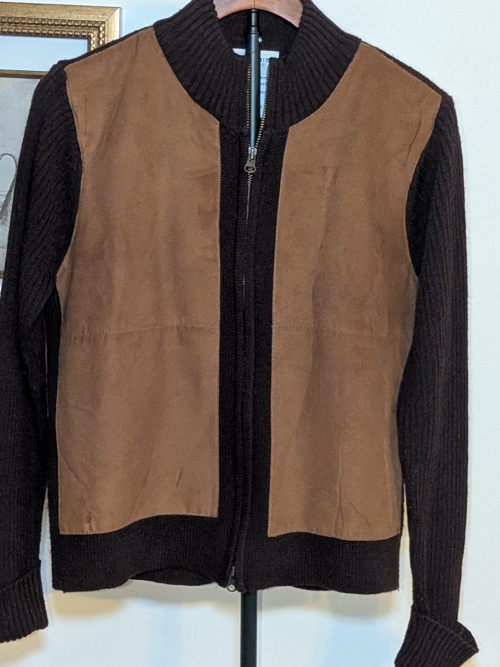 Jaclyn Smith Brown Suede-Front Zip Sweater Jacket